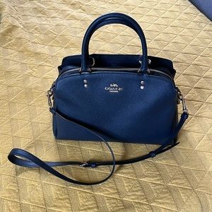 Authentic Coach Lillie Carryall Midnight Blue Leather LIKE NEW